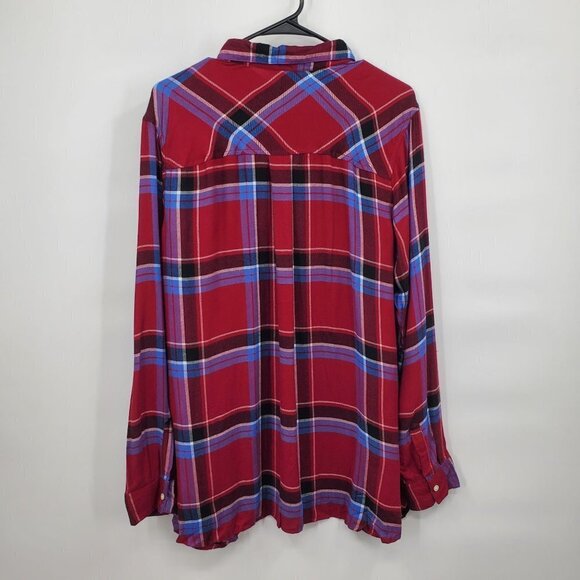 Old Navy The Classic Shirt Plaid Long Sleeve Knit Button Down Womens XL Multi - Picture 2 of 11